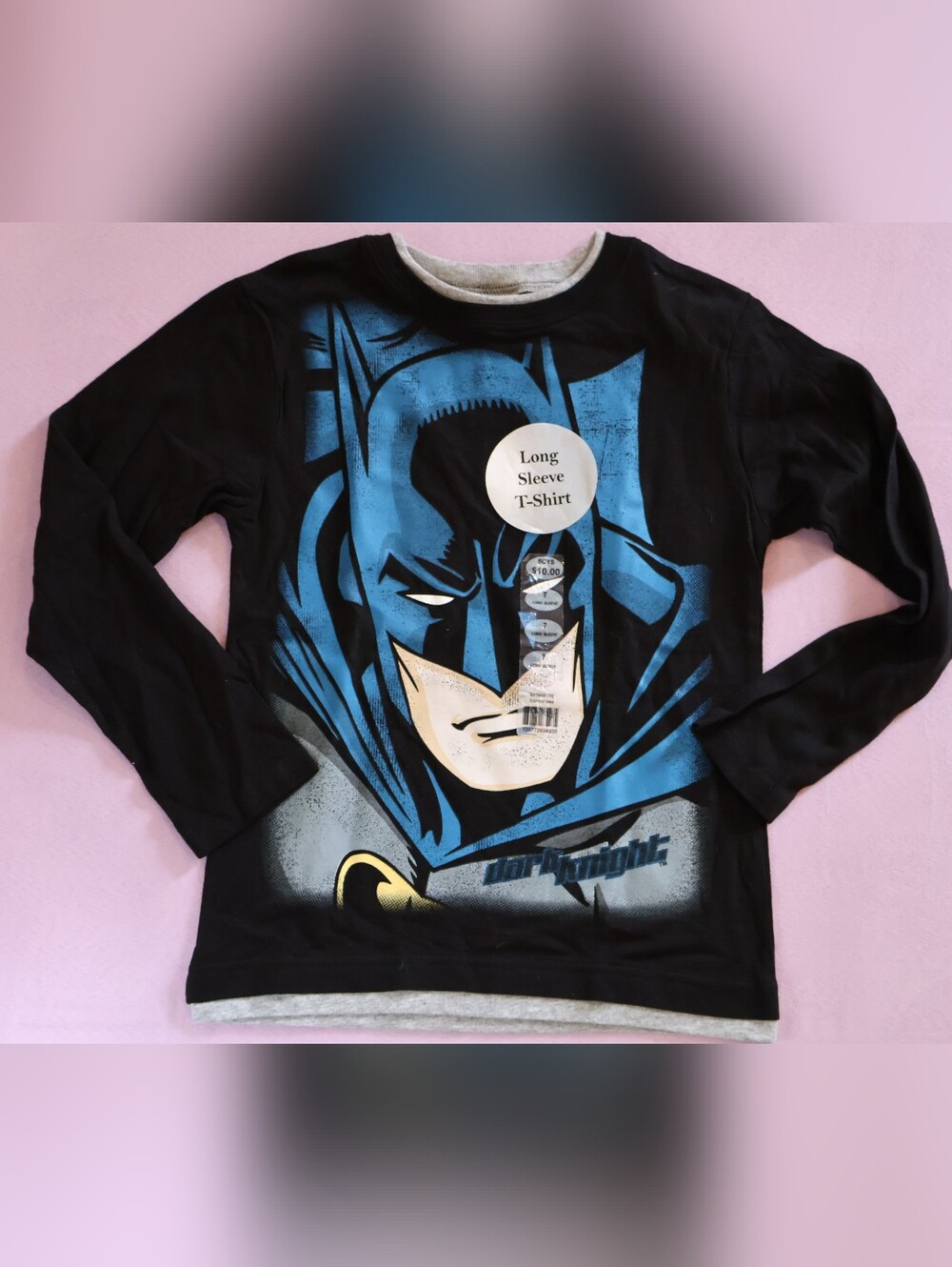 NWT DC Comics The Dark Knight Batman Black Long Sleeve Tee Youth 7 New